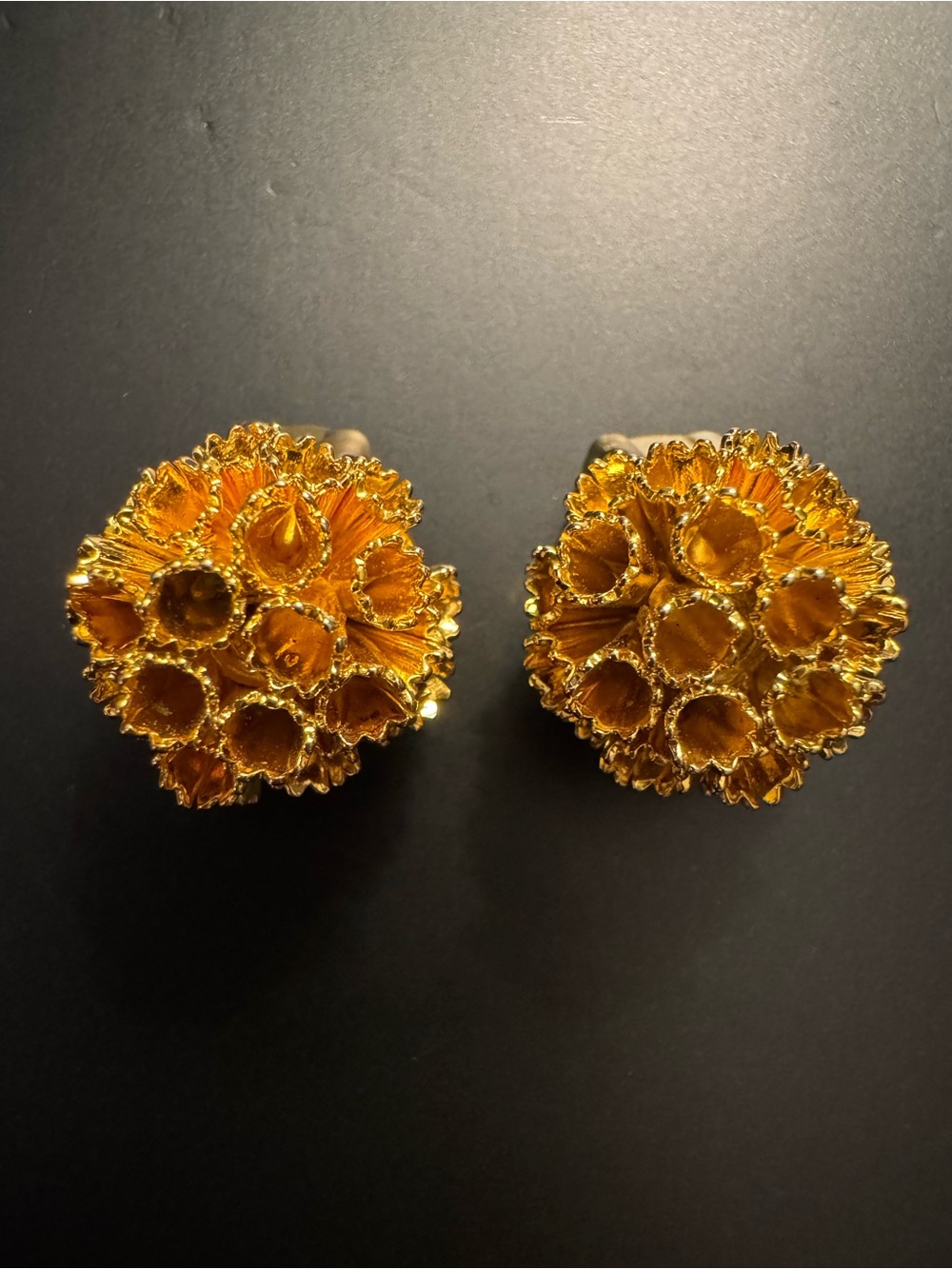 Vintage Gold Tone Botanical Floral Cluster Clip On Earrings